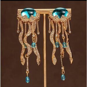 24K Gold Plated Jellyfish Diamond Earrings